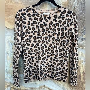 Cynthia Rowley 2-Ply Cashmere Mobwife Leopard Print BoHo Pullover Sweater S